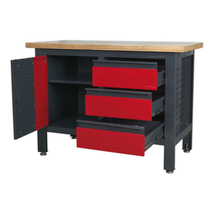 Sealey Workstation with 3 Drawers & Cupboard AP1372B Sealey - Town Tools 