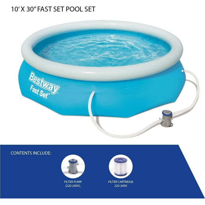 Bestway 10ft Fast Set Pool  10 Foot Kids Round Swimming Pool with Filter Pump Bestway - Town Tools 