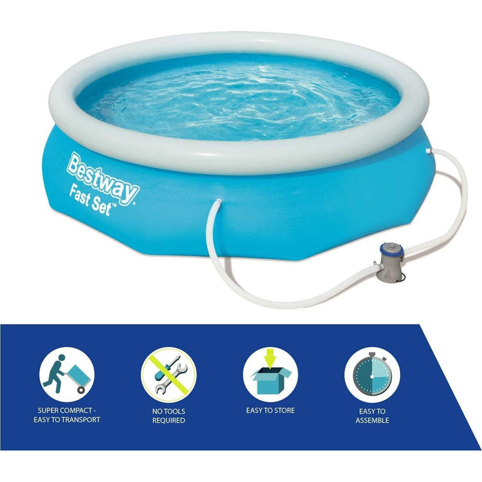 Bestway 10ft Fast Set Pool  10 Foot Kids Round Swimming Pool with Filter Pump Bestway - Town Tools 