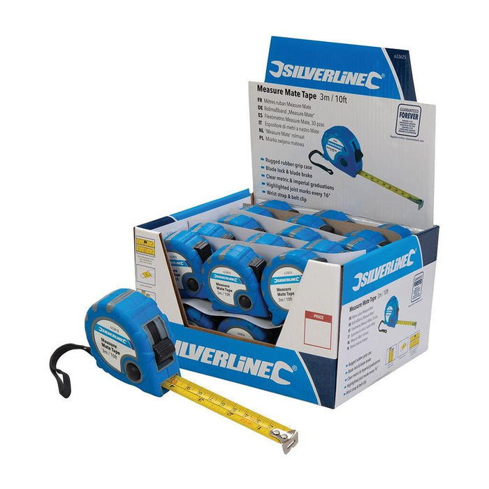 Silverline Measure Mate Tape Display Box 30pce 3m / 10ft x 16mm Silverline - Town Tools 