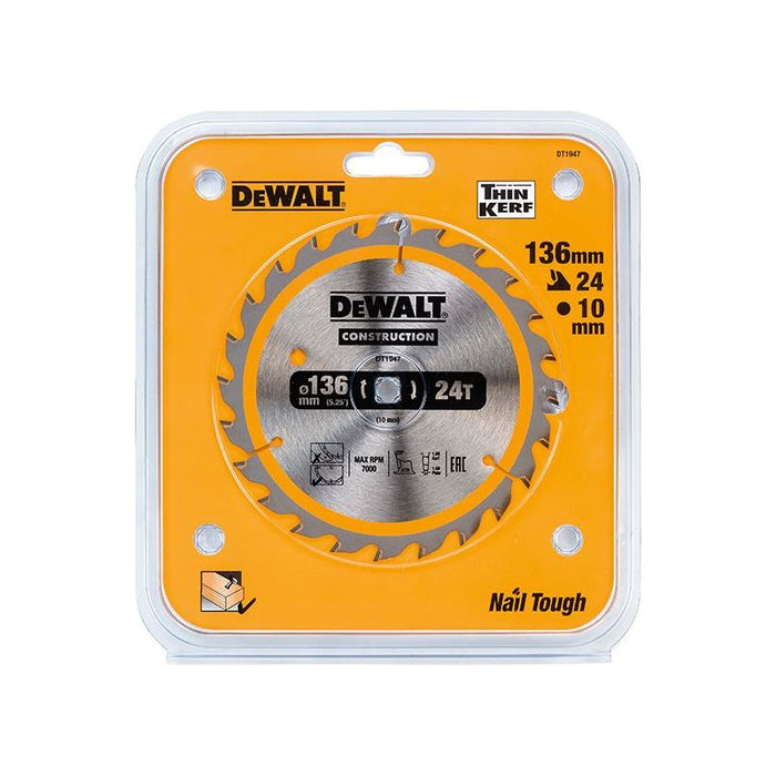 Dewalt Power Tools Cordless Construction Trim Saw Blade 136 x 10mm x 24T DeWALT Power Tools - Town Tools