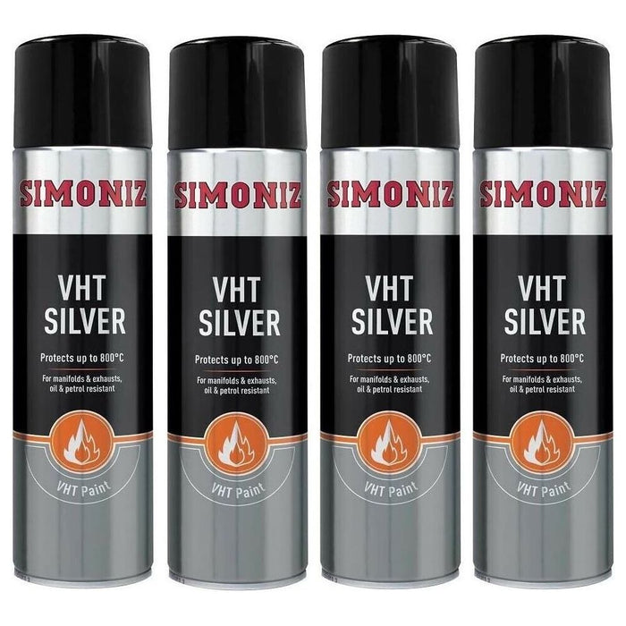 4x Simoniz VHT SILVER PAINT VERY HIGH TEMPERATURE CAR SPRAY AEROSOL 500ml Simoniz - Town Tools 