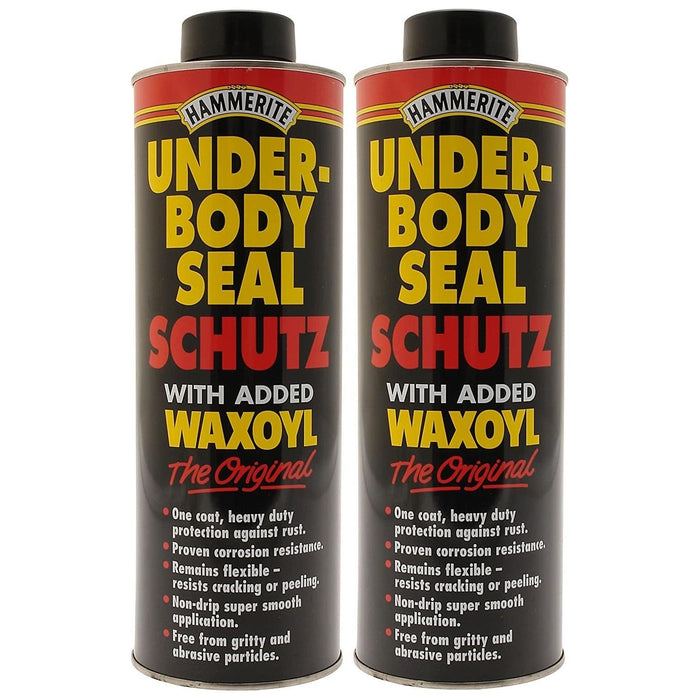 2x Hammerite Underbody Seal Black with Waxoyl Underseal Schutz Can 1 Litre