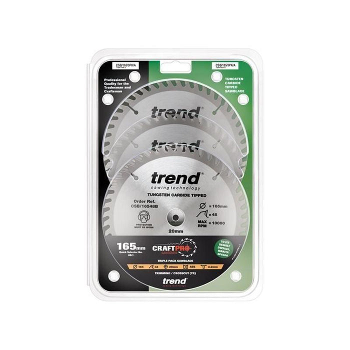 Trend CraftPro Plunge Saw Blade 165 x 20mm x 48T (Pack 3) Trend - Town Tools
