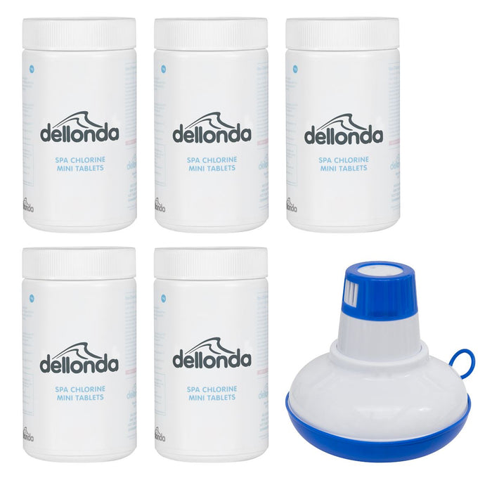 Dellonda Chlorine Mini Tabs for Hot Tubs/Spas with Chemical Floater 5 x 1kg