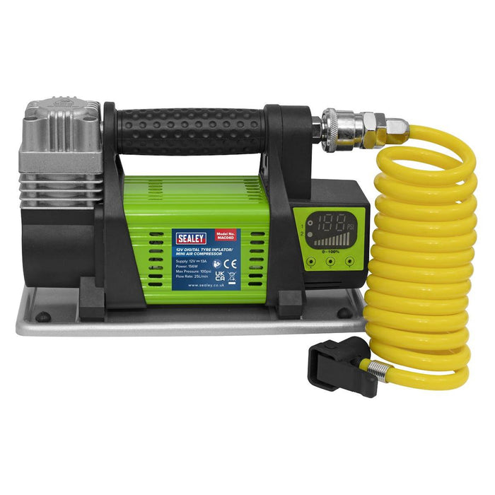 Sealey Digital Tyre Inflator/Mini Air Compressor 12V MAC04D Sealey - Town Tools 