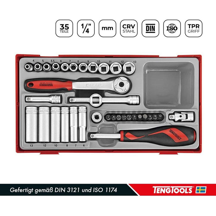 Teng Tools 1/4" Socket Set 6 pt TT1 35 Pieces Teng Tools - Town Tools 
