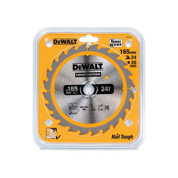 Dewalt Power Tools Cordless Construction Trim Saw Blade 165 x 20mm x 24T DeWALT Power Tools - Town Tools