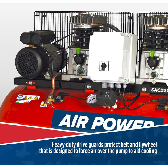 Sealey 270L Belt Drive Air Compressor with Cast Cylinders 2 x 3hp SAC2276B Sealey - Town Tools 