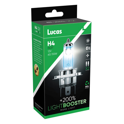 Lucas H4 12v LightBOOSTER 200% Brighter Upgrade Bulbs Headlight Headlamp Lucas - Town Tools