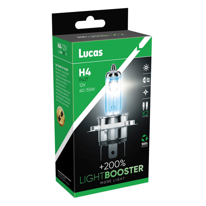 Lucas H4 12v LightBOOSTER 200% Brighter Upgrade Bulbs Headlight Headlamp Lucas - Town Tools