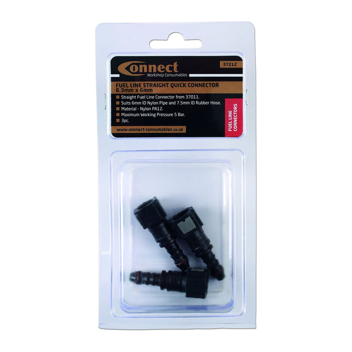 Connect Fuel Line Straight Quick Connectors 6.3mm x 6mm 3pc 37212 Tool Connection - Town Tools 