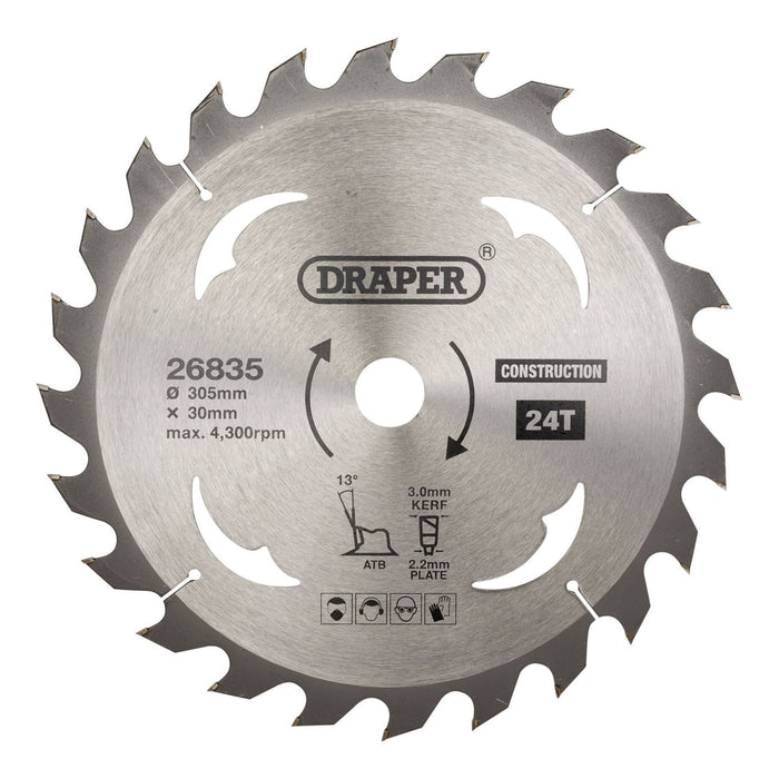 Draper TCT Construction Circular Saw Blade, 305 x 30mm, 24T 26835