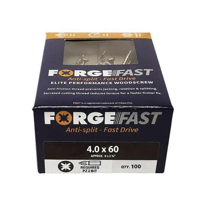 Forgefix ForgeFast Pozi Compatible Elite Performance Wood Screw ZY 4.0 x 60mm Box 100 ForgeFix - Town Tools