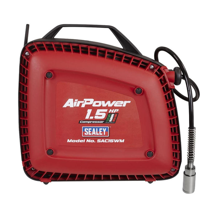 Sealey Wall Mounting Oil Free Air Compressor 1.5hp with 7m Retractable Hose Reel Sealey - Town Tools 