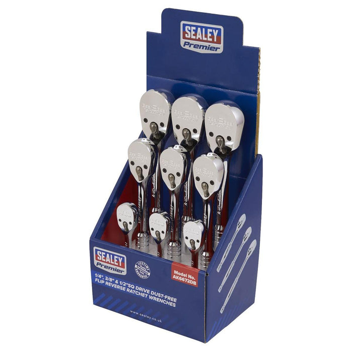 Sealey Ratchet Wrenches 1/4" 3/8" & 1/2"Sq Drive Pear-Head Flip Reverse Display Sealey - Town Tools 