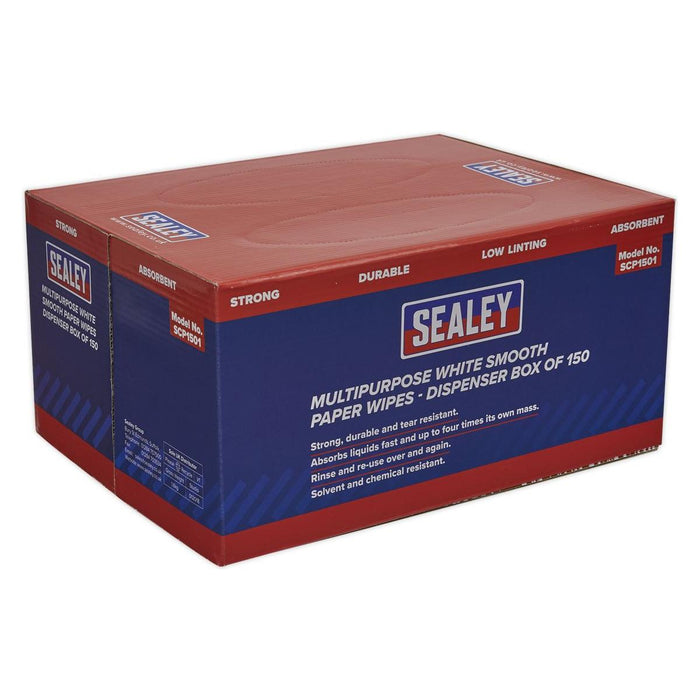 Sealey Multipurpose Paper Wipes in Dispenser Box Smooth White 73gsm 150 Sheets Sealey - Town Tools 