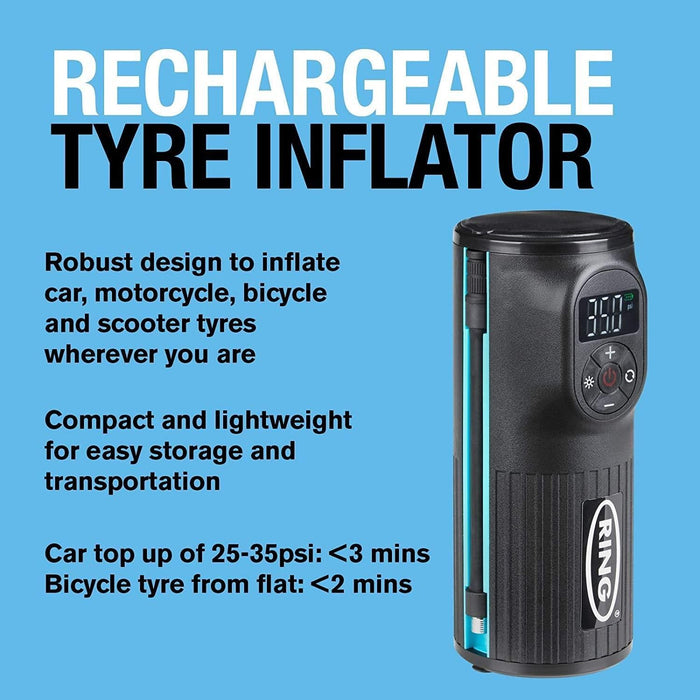 Ring Handheld Digital Tyre Inflator Air Compressor USB LED Cordless Ring Automotive - Town Tools 