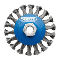 Draper Steel Bevelled Twist-Knot Wire Wheel Brush, 100mm, M14