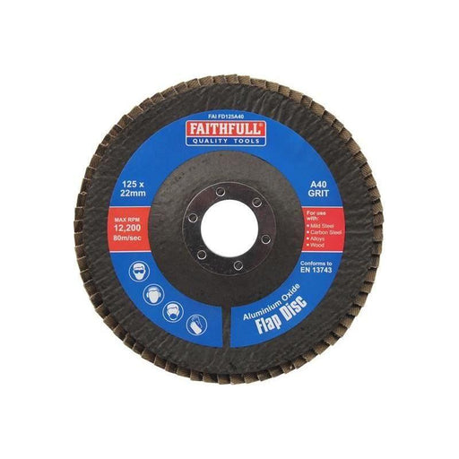 Faithfull Aluminium Oxide Flap Disc 125 x 22mm 40 Grit Faithfull - Town Tools