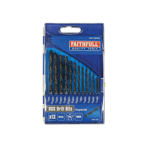 Faithfull HSS Drill Bit Set of 13 1/16-1/4 x 1/64 Faithfull - Town Tools