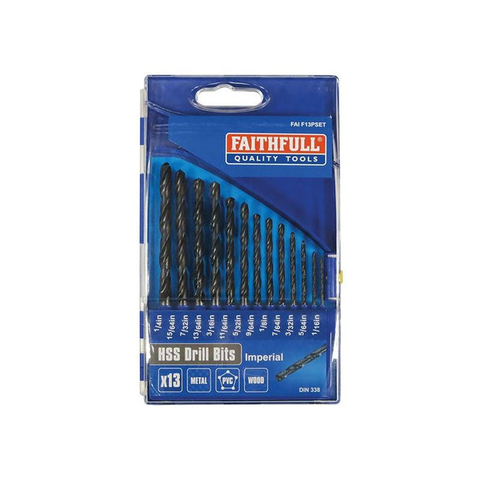 Faithfull HSS Drill Bit Set of 13 1/16-1/4 x 1/64 Faithfull - Town Tools