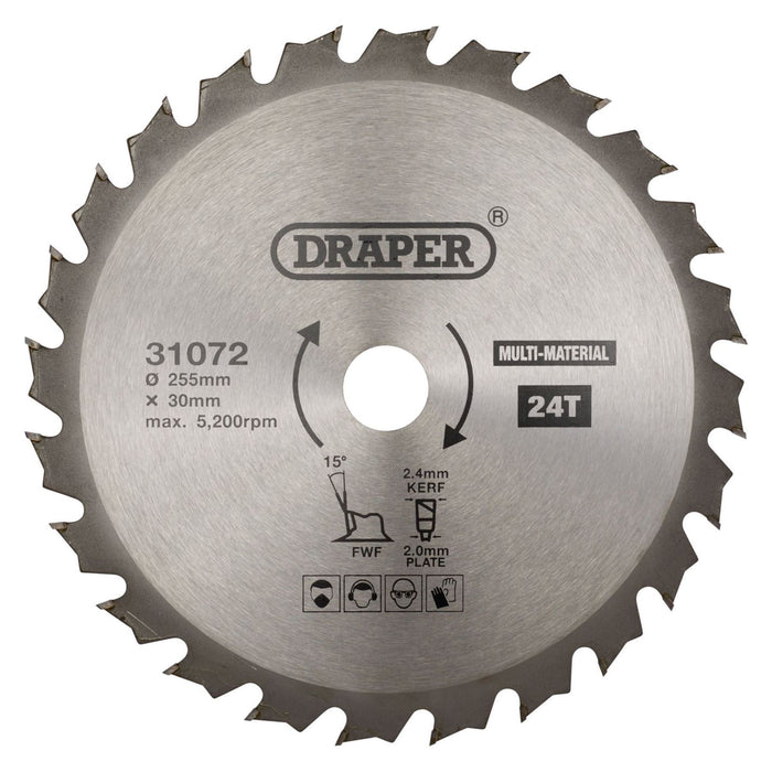 Draper TCT Multi-Purpose Circular Saw Blade, 255 x 30mm, 24T 31072 Draper - Town Tools 