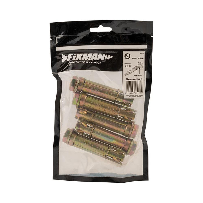 Fixman Masonry Shield Anchor Bolts M12 - 10 x 80mm 5pk Fixman - Town Tools 