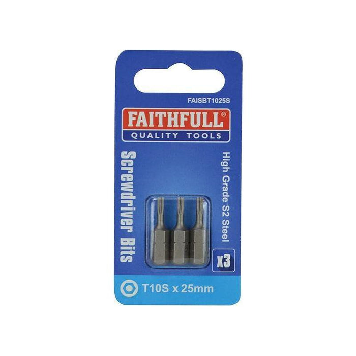 Faithfull Security S2 Grade Steel Screwdriver Bits T10S x 25mm (Pack 3) Faithfull - Town Tools