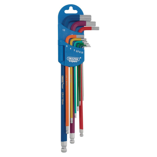 Draper Metric Coloured Extra Long Hex. and Ball End Key Set (9 Piece) 66134 Draper - Town Tools 