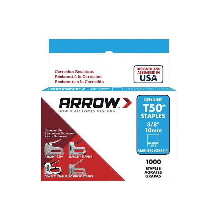 Arrow T50 Staples Stainless Steel 506SS 10mm (3/8in) (Box 1000) Arrow - Town Tools