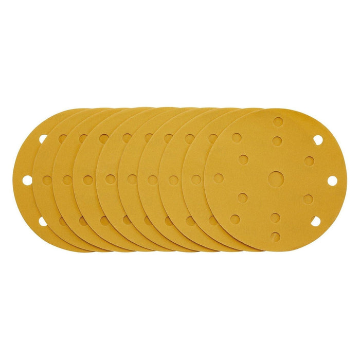 Gold Sanding Discs with Hook & Loop, 150mm, 400 Grit, 15 Dust Extraction Holes (Pack of 10) Draper - Town Tools