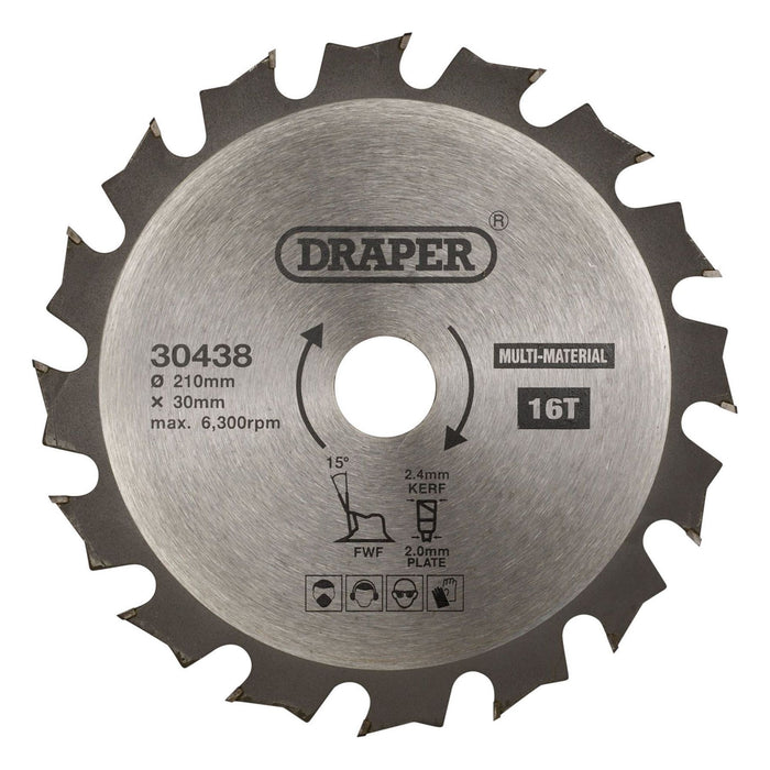 Draper TCT Multi-Purpose Circular Saw Blade, 210 x 30mm, 16T 30438 Draper - Town Tools 