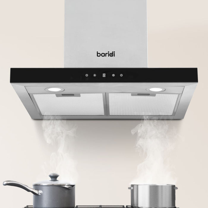 Baridi T-Shape Chimney Cooker Hood with Carbon Filters 60cm - Stainless Steel