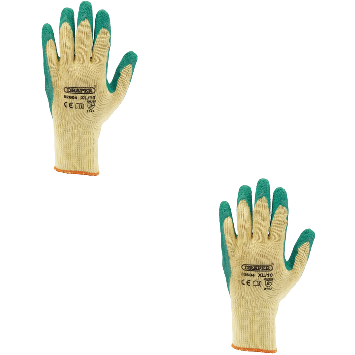 Draper Heavy Duty Latex Coated Work Gloves, Extra Large, Green - HDLGA/B