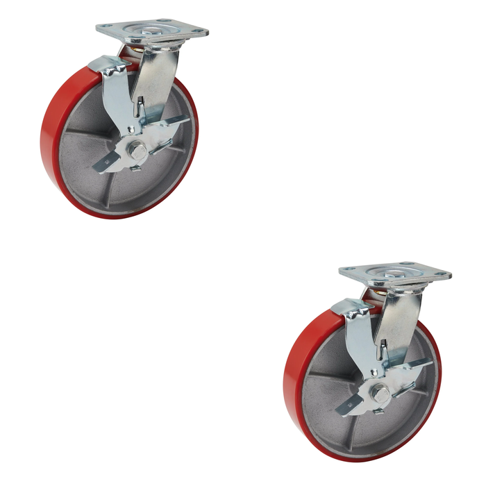 Draper Swivel Plate Fixing Heavy Duty Polyurethane Wheel with Brake, 200mm