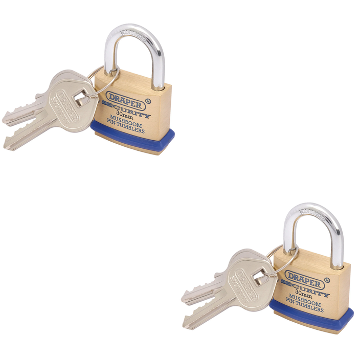 Draper Solid Brass Padlock and 2 Keys with Mushroom Pin Tumblers Hardened Steel