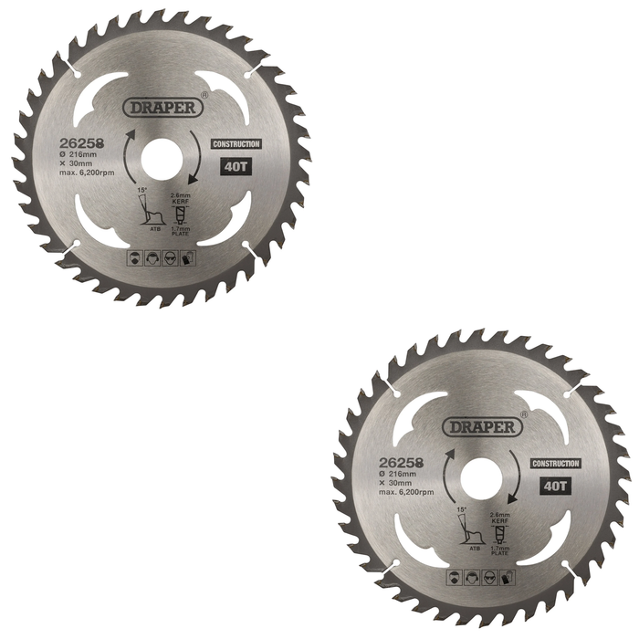 Draper TCT Construction Circular Saw Blade, 216 x 30mm, 40T - SBC5