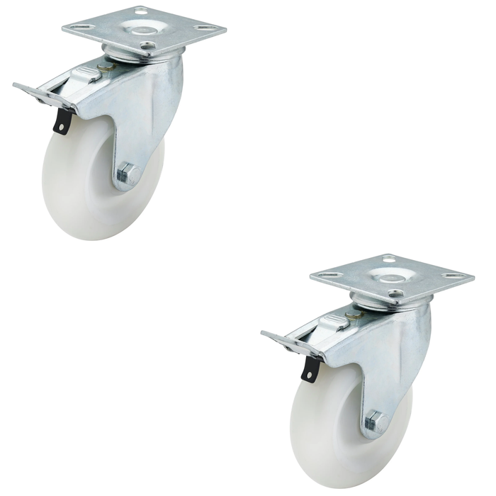 Draper Swivel Plate Fixing Nylon Wheel with Brake, 100mm Diameter, S.W.L. 125kg
