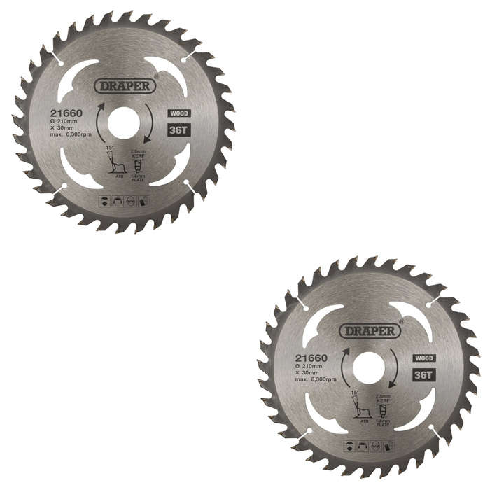 Draper TCT Circular Saw Blade for Wood, 210 x 30mm, 36T - SBW8