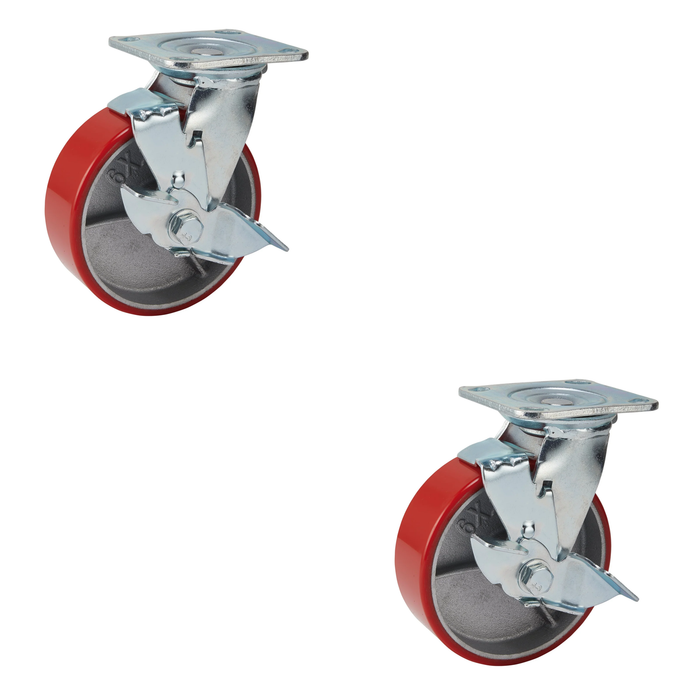 Draper Swivel Plate Fixing Heavy Duty Polyurethane Wheel with Brake, 160mm