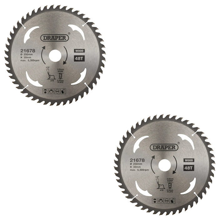 Draper TCT Circular Saw Blade for Wood, 250 x 30mm, 48T - SBW11