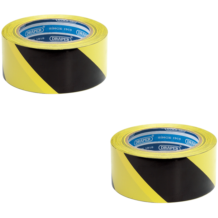 Draper Adhesive Hazard Tape Roll, 33m x 50mm, Black and Yellow - TP-HAZ.