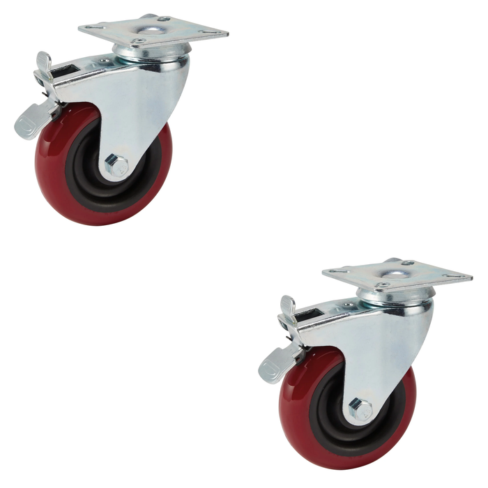 Draper Swivel Plate Fixing Polyurethane Wheel with Brake, 100mm Diameter, S.W.L.