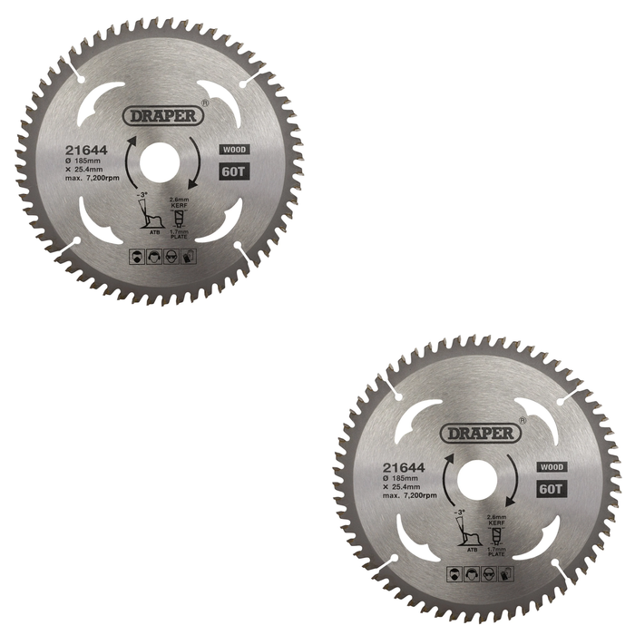 Draper TCT Circular Saw Blade for Laminate & Wood, 185 x 25.4mm, 60T - SBW7