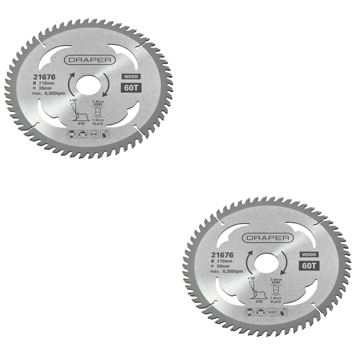 Draper TCT Circular Saw Blade for Wood, 210 x 30mm, 60T - SBW10