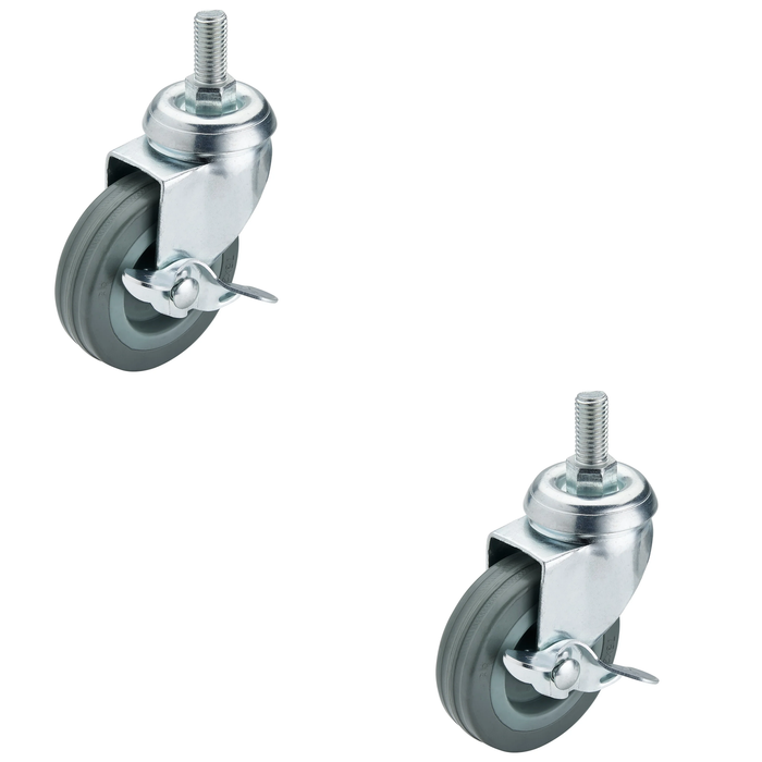 Draper Swivel Bolt Fixing Rubber Castor with Brake, 75mm Diameter, S.W.L. 70kg