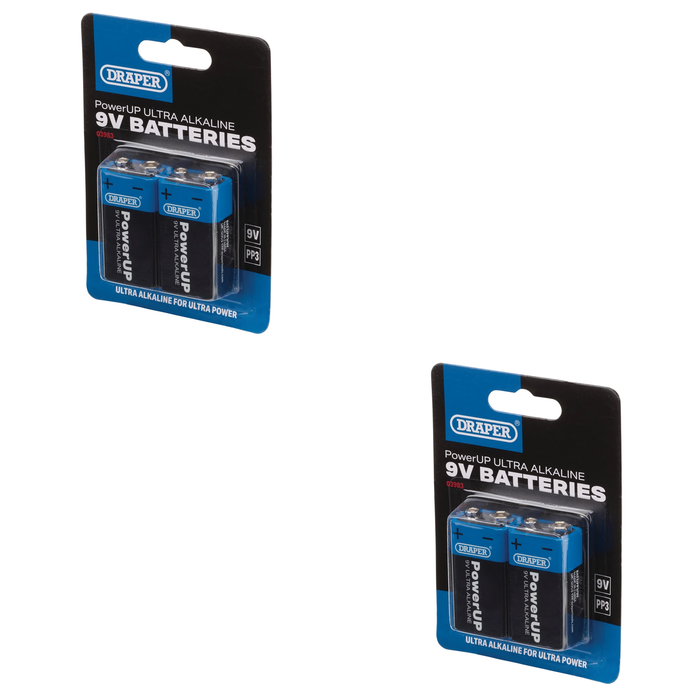 Draper PowerUP Ultra Alkaline 9V Batteries (Pack of 2) - BATT/PP3/9V/2