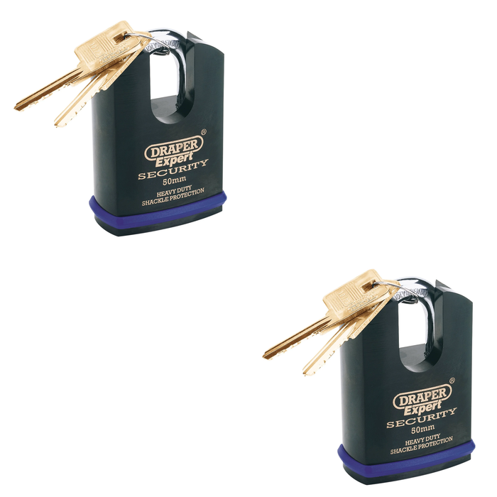 Draper Expert Heavy Duty Padlock and 2 Keys with Shrouded shackle 46-61mm