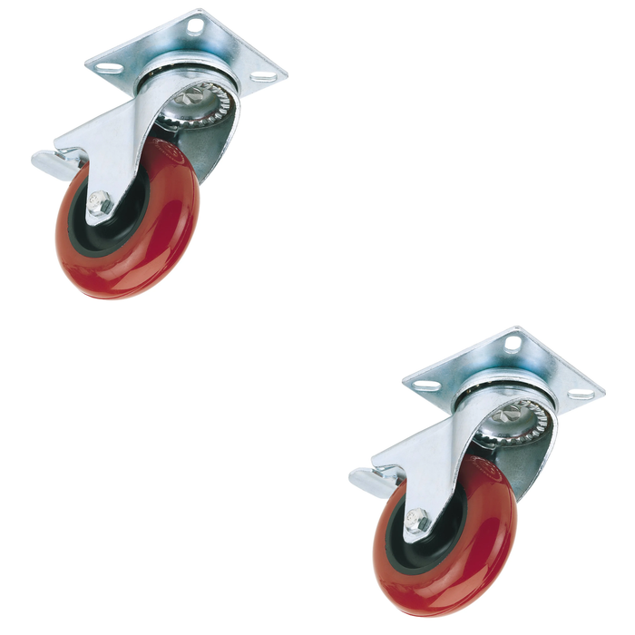 Draper Swivel Plate Fixing Polyurethane Wheel with Brake, 75mm Diameter, S.W.L.